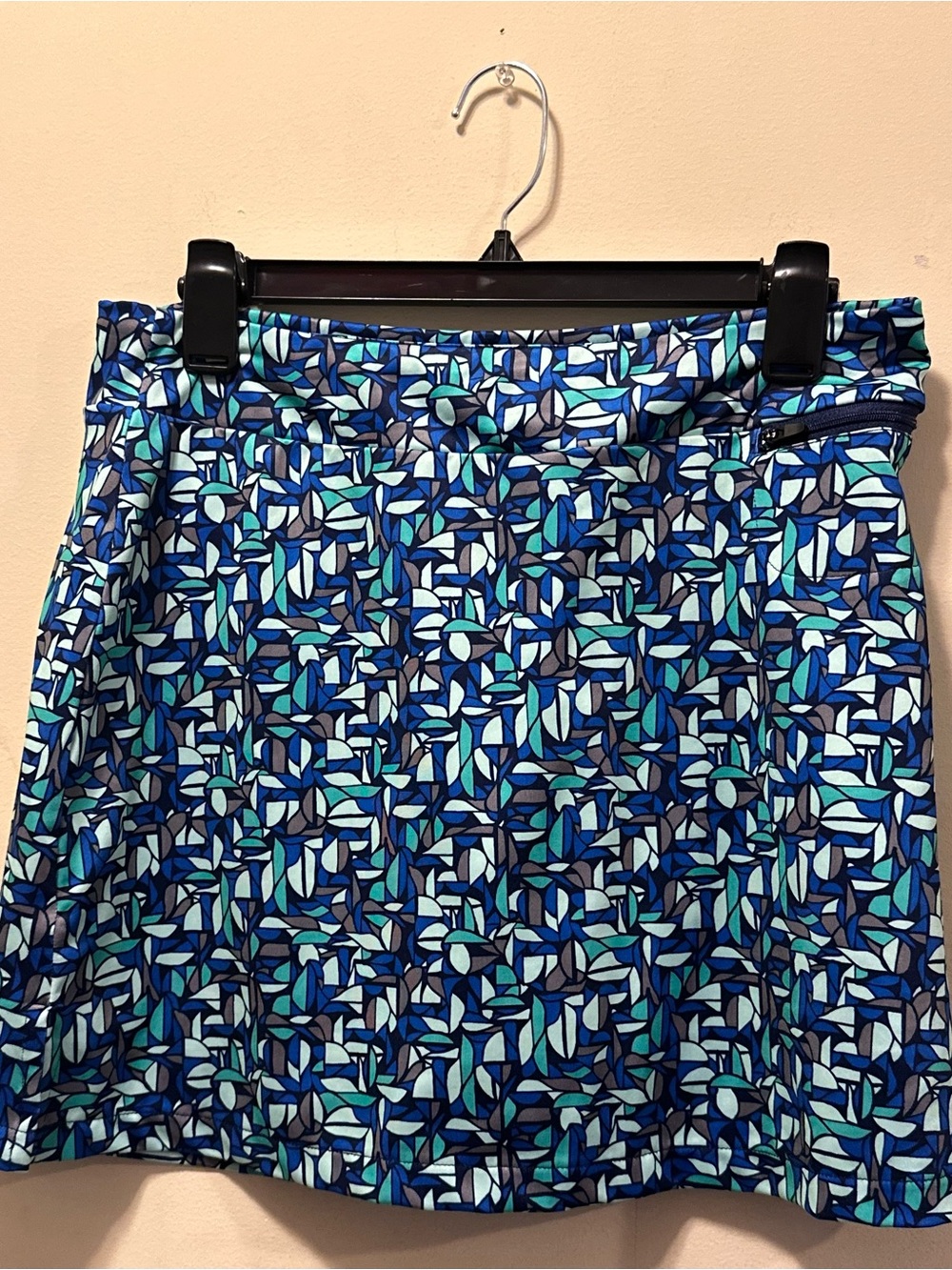 LIKE NEW. be inspired Blue & Teal Geometric A-Line Skirt